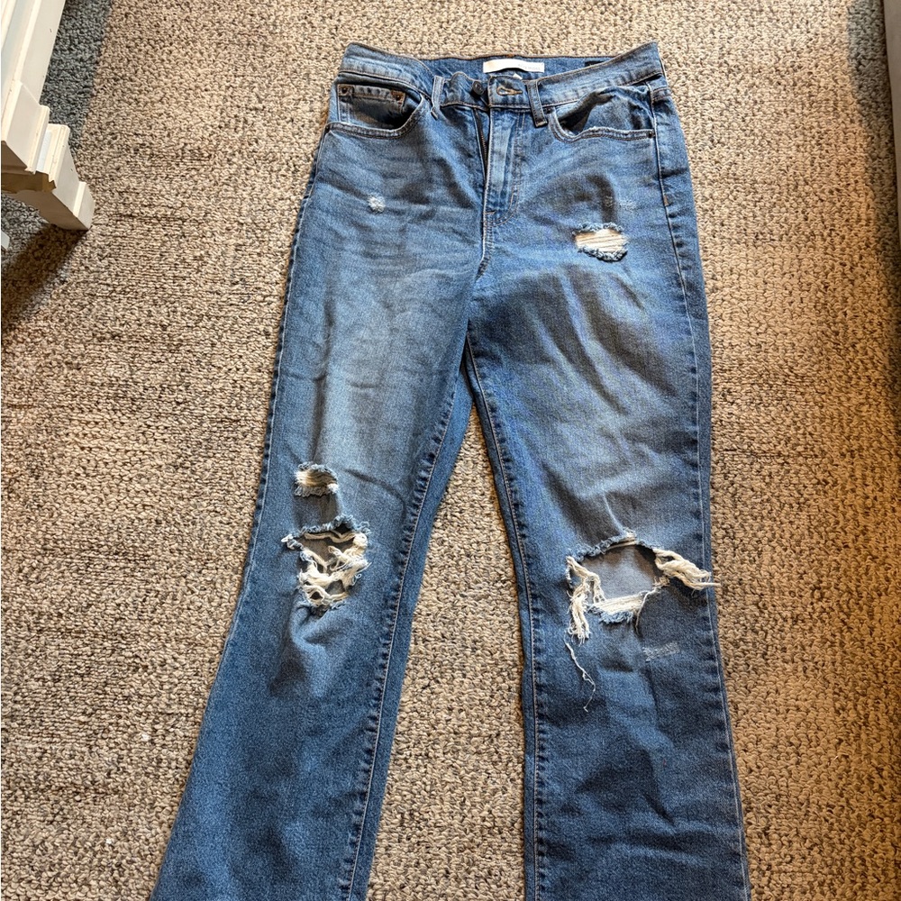Ella Moss high waist crop flare Distressed Blue Jeans